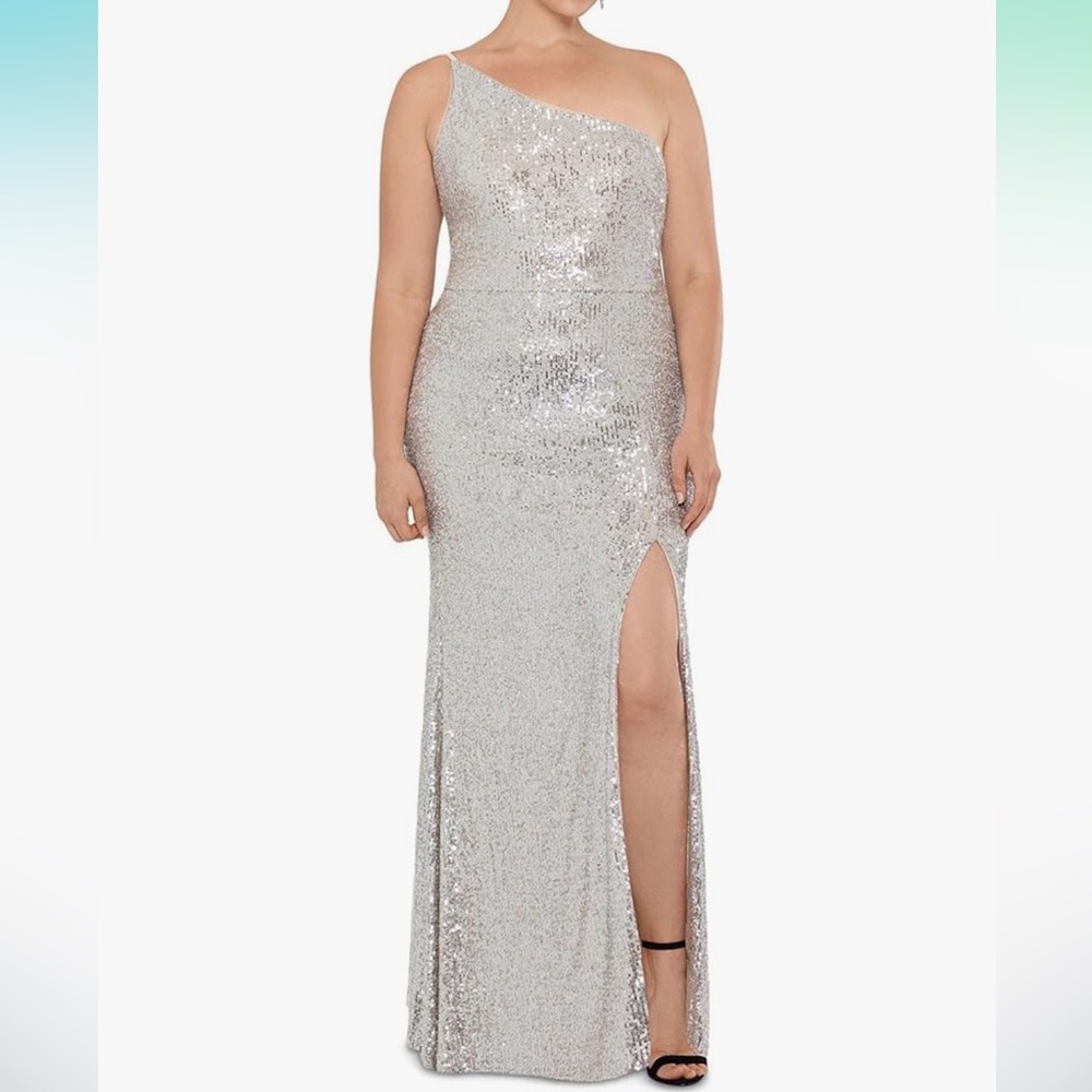 Express One Shoulder Sequence Silver Dress Size X-Large
